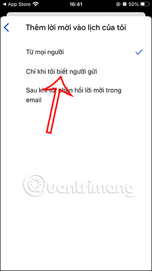 Chỉ người bạn biết hiển thị lời mời Google Calendar điện thoại