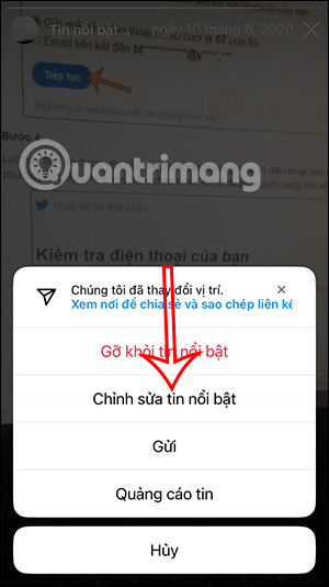 Chỉnh sửa tin nổi bật Instagram