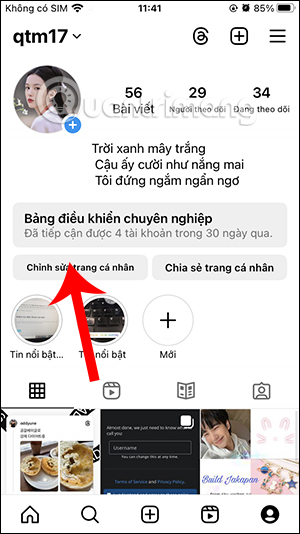 Chỉnh sửa thông tin Instagram