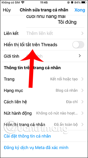 Ẩn lối tắt Threads trên Instagram