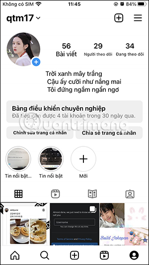 Giao diện Instagram