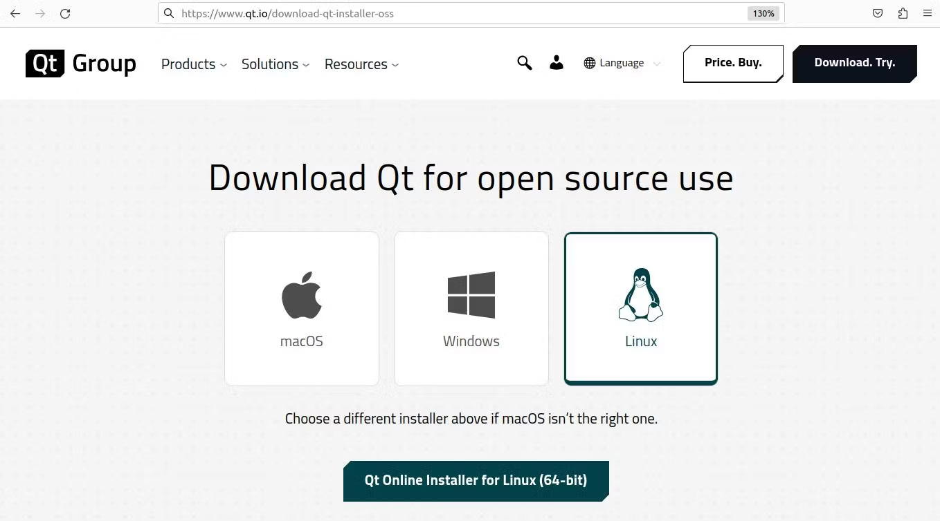 Trang tải xuống Qt với các phiên bản cho mỗi hệ điều hành