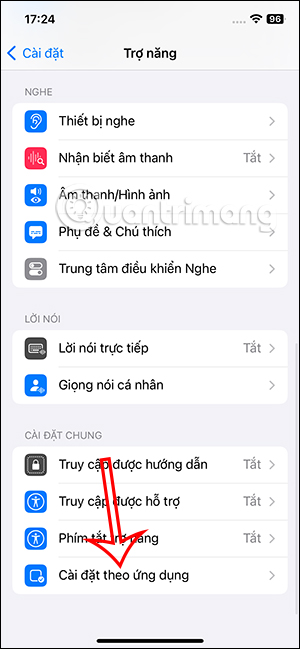 Cài đặt theo ứng dụng trên iPhone