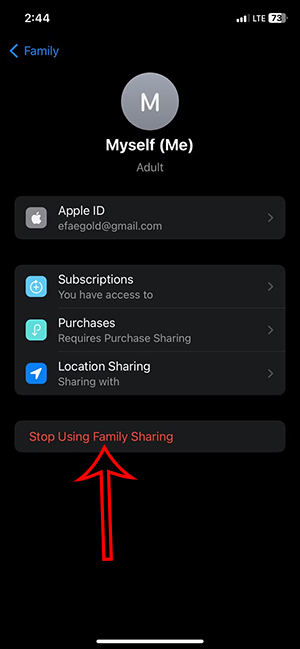 Dừng tham gia Family Sharing