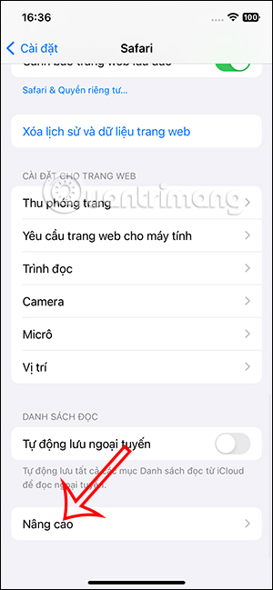 Chỉnh Safari nâng cao 