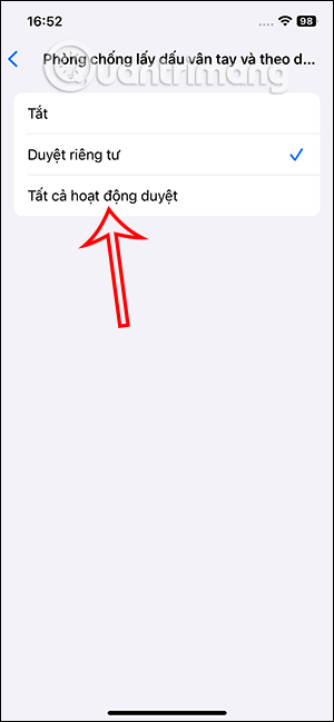 Chuyển sang chế độ duyệt web thông thường