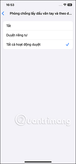 Bật phòng chống thông minh duyệt web Safari