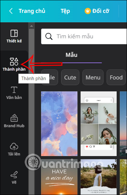 Mục Thành phần trên Canva 