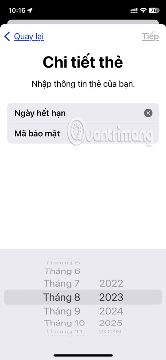 Cập nhật Ngày hết hạn và Mã bảo mật (CVV)