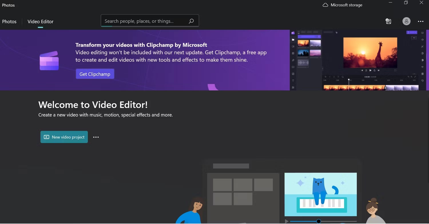 Trang chủ ứng dụng Video Editor trên WIndows 11