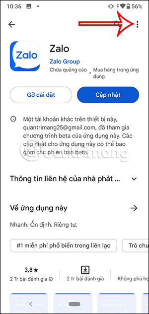 Tùy chọn ứng dụng trên Android