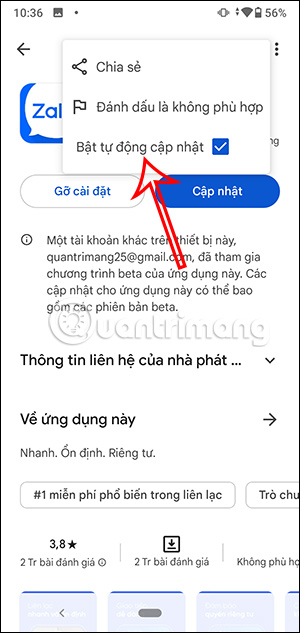 Thiết lập tự động cập nhật ứng dụng Android