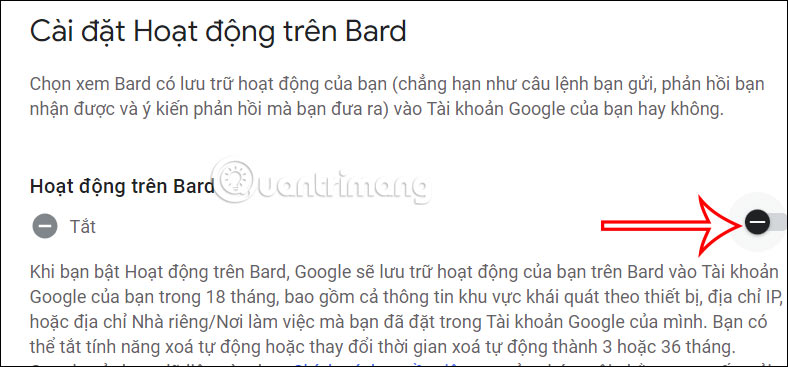 Tắt lưu trữ hoạt động trên Google Bard