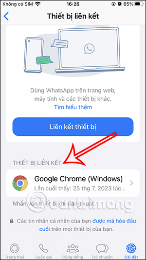 Danh sách thiết bị đăng nhập WhatsApp