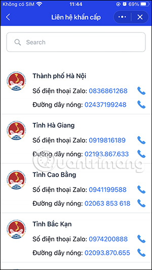 Số điện thoại cứu trợ