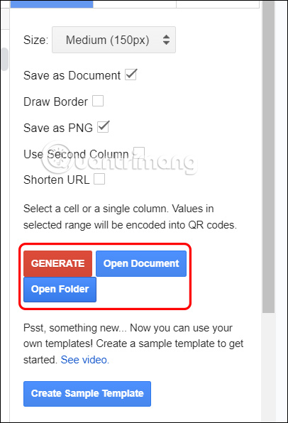 Tùy chọn mở mã QR bằng QR Code Generator Google Sheets