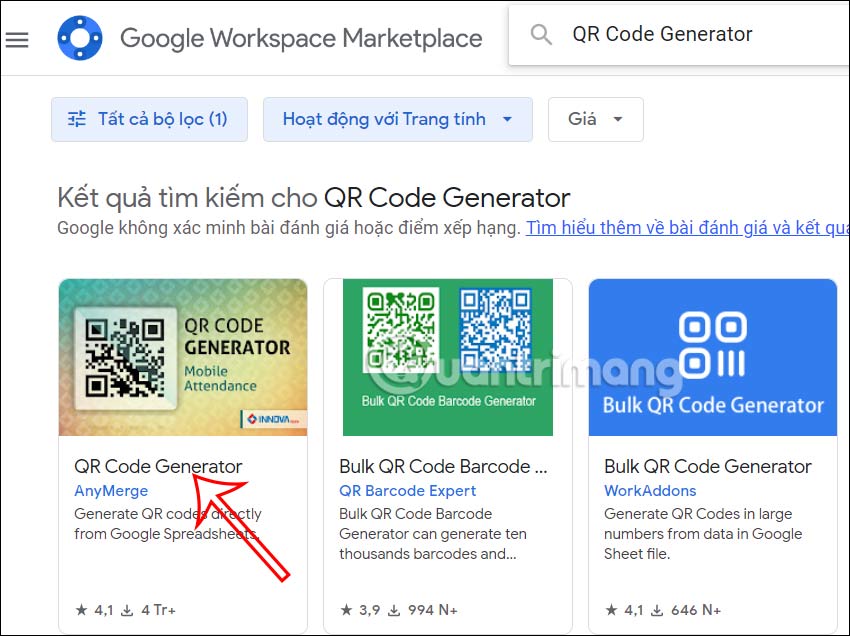 Tiện ích QR Code Generator Google Sheets