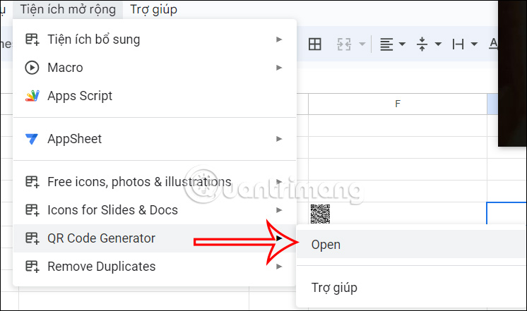 Mở QR Code Generator Google Sheets
