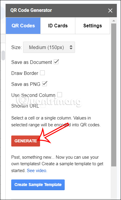 Tạo mã QR bằng QR Code Generator Google Sheets