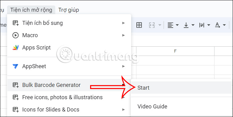 Dùng Bulk Barcode Generator trên Google Sheets