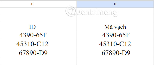 Cột tạo mã vạch Google Sheets