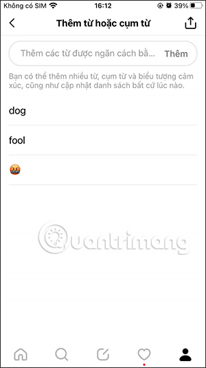 Danh sách từ chặn trên Threads