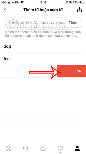 Xóa từ chặn trong Threads