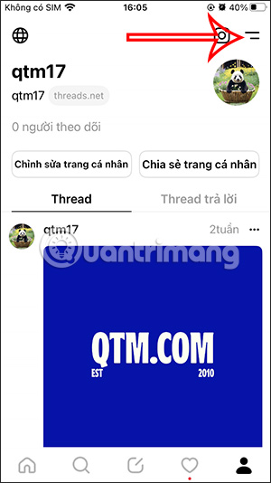 Tùy chọn tài khoản Threads