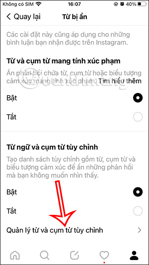 Quản lý từ và cụm từ chặn trên Threads