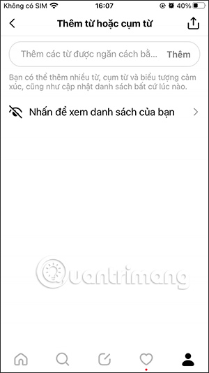 Giao diện nhập từ muốn chặn trên Threads
