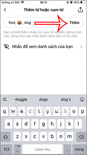Thêm từ chặn bình luận Threads