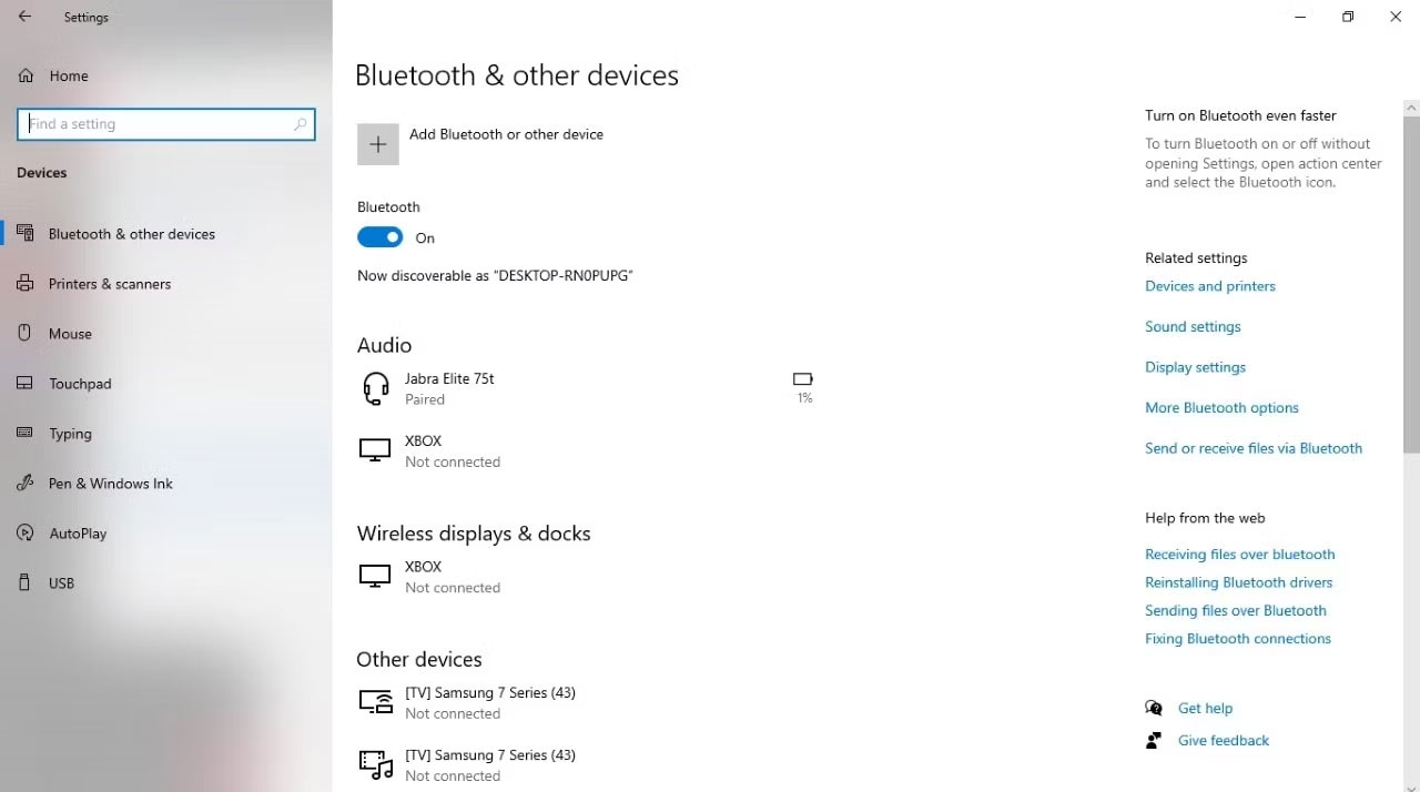 Cài đặt Bluetooth & other devices trên Windows