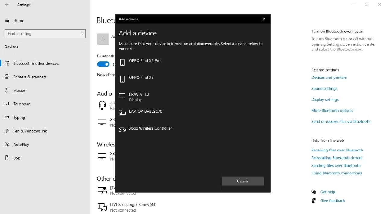 Trang Add a device trong Windows