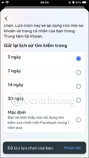 Xóa tìm kiếm Facebook tự động 