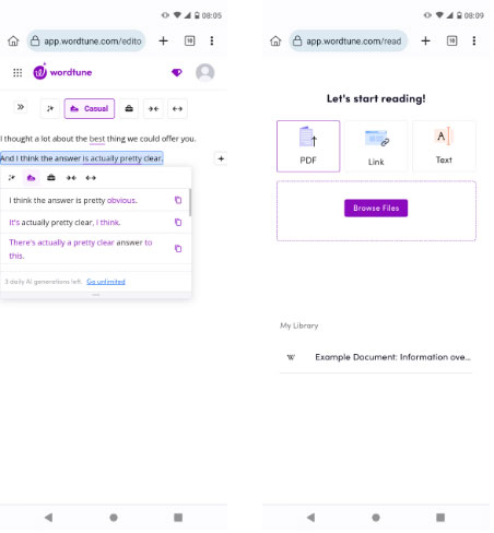 Đề xuất ứng dụng Wordtune để diễn đạt thông thường trên Chrome Android
