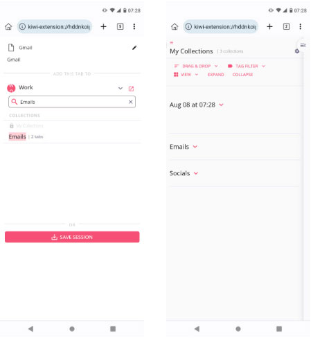 Thêm trang web vào bộ sưu tập tab trên extension Toby