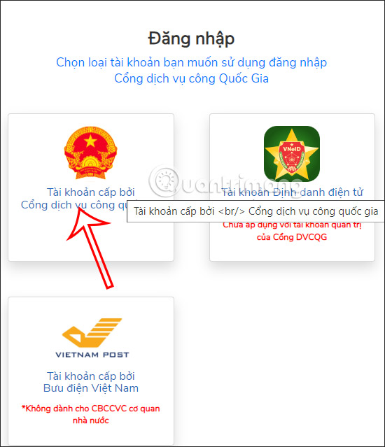 Đăng nhập Cổng Dịch vụ công Quốc gia