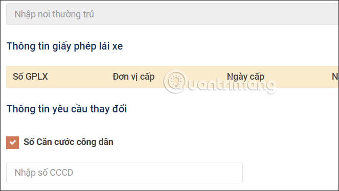 Đổi CCCD đăng ký giấy phép lái xe trực tuyến
