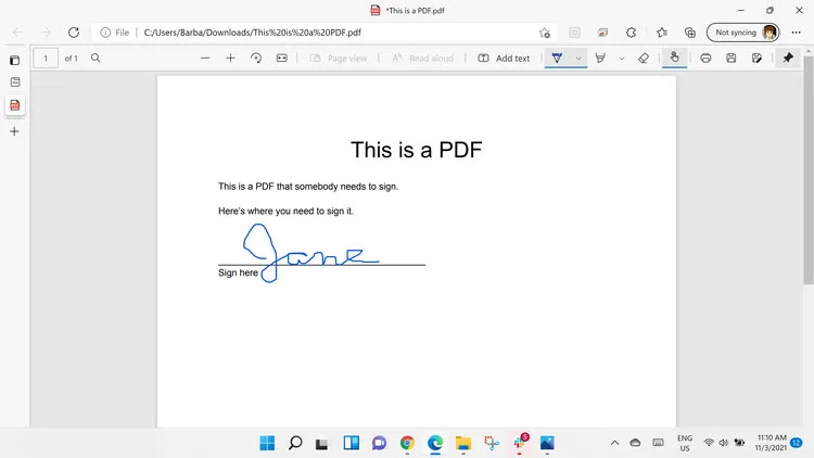 Bạn có thể ký file PDF trong Edge, nhưng bạn không thể lưu chữ ký của mình.