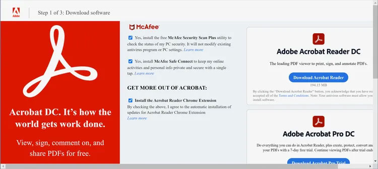 Bạn nên bỏ chọn các cài đặt bổ sung của Adobe trước khi tải xuống Acrobat Reader.