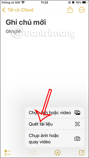 Quét tài liệu Note trên iPhone