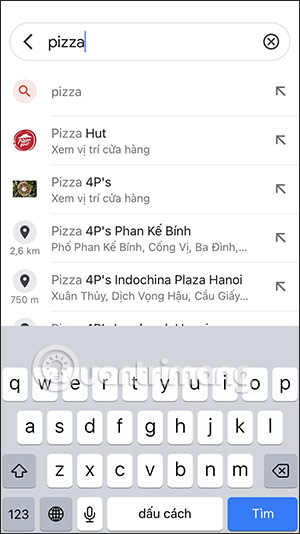 Nhập tên nhà hàng trên Google Maps