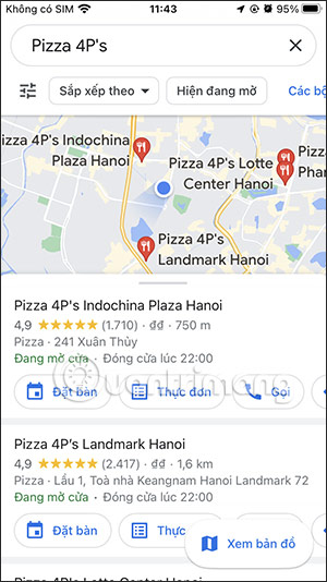 Nhà hàng trên Google Maps