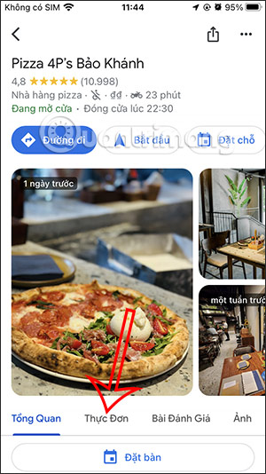 Xem thực đơn quán ăn trên Google Maps