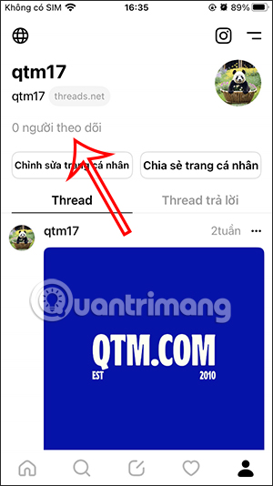 Tài khoản Threads theo dõi bạn