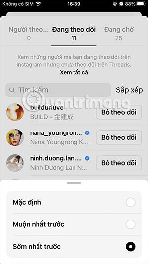 Tài khoản Threads theo dõi sớm nhất