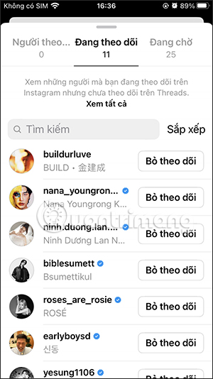 List tài khoản Threads theo dõi sớm nhất