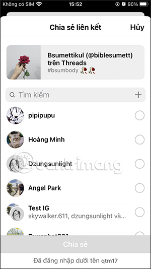 Chọn người gửi bài đăng Threads