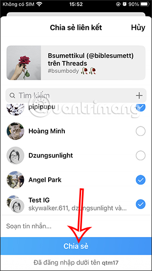 Gửi bài đăng Threads trên Instagram
