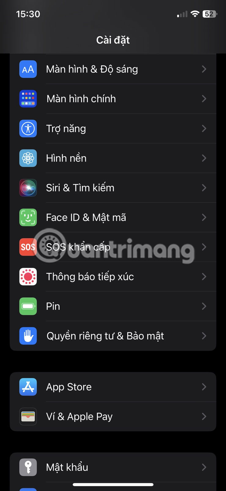 Vào Settings